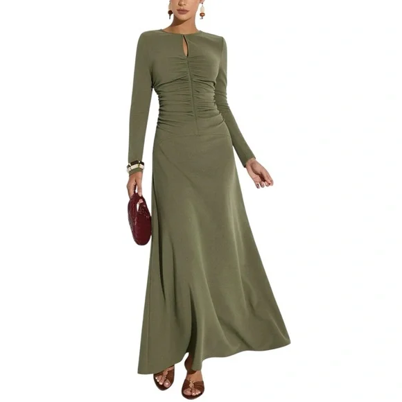 Commense Olive Green Long Sleeve Maxi Dress NWT - Picture 4 of 11